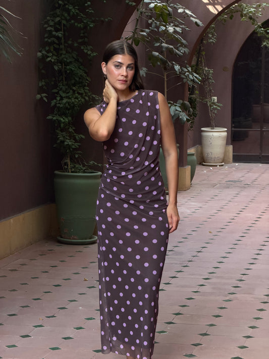 Polka dot dress in brown & pink