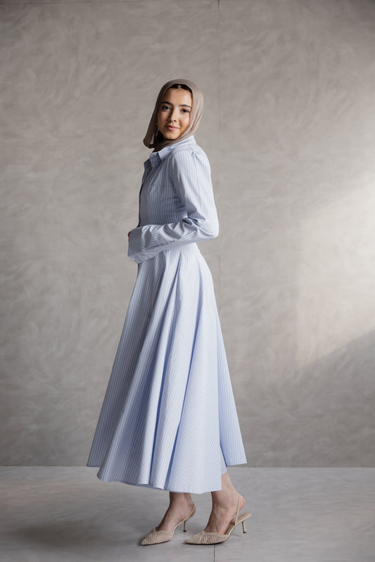 Striped Shirt Dress in sky blue