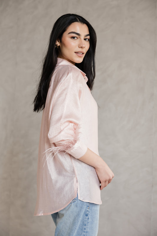 feather blouse in pink