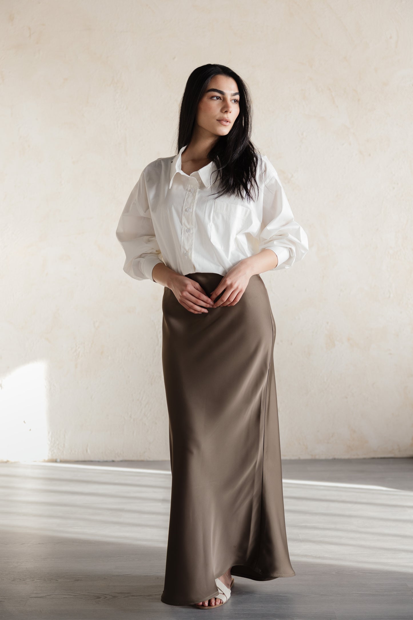 Brown satin skirt
