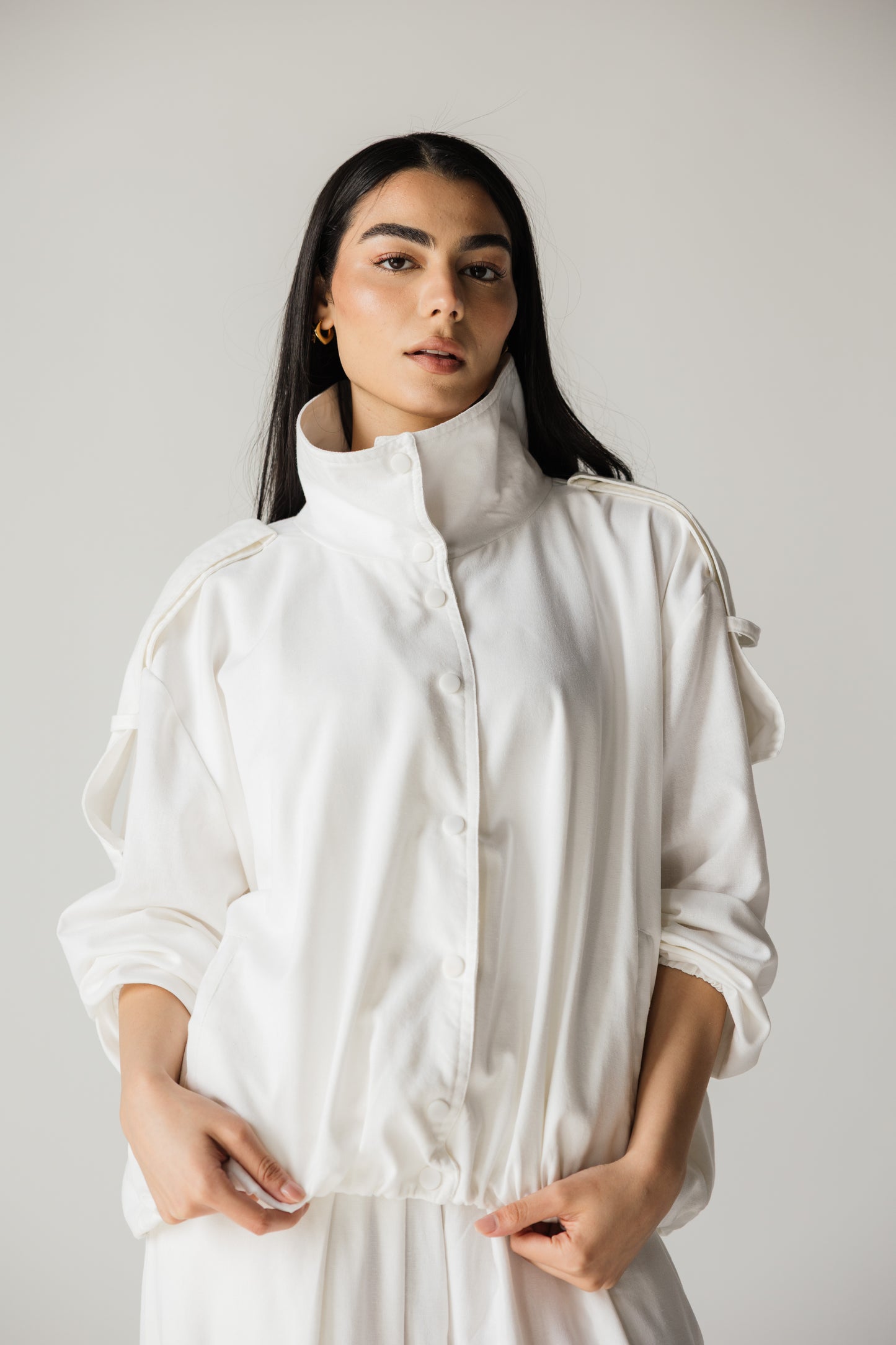 High neck jacket in white