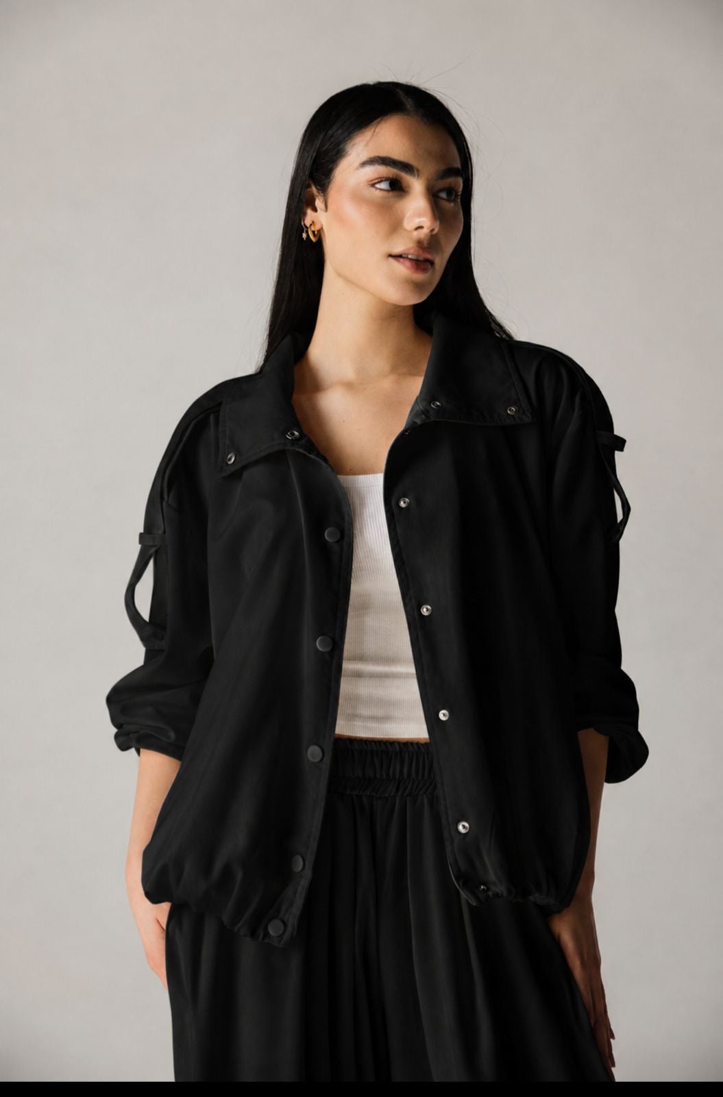 High neck Black linen set