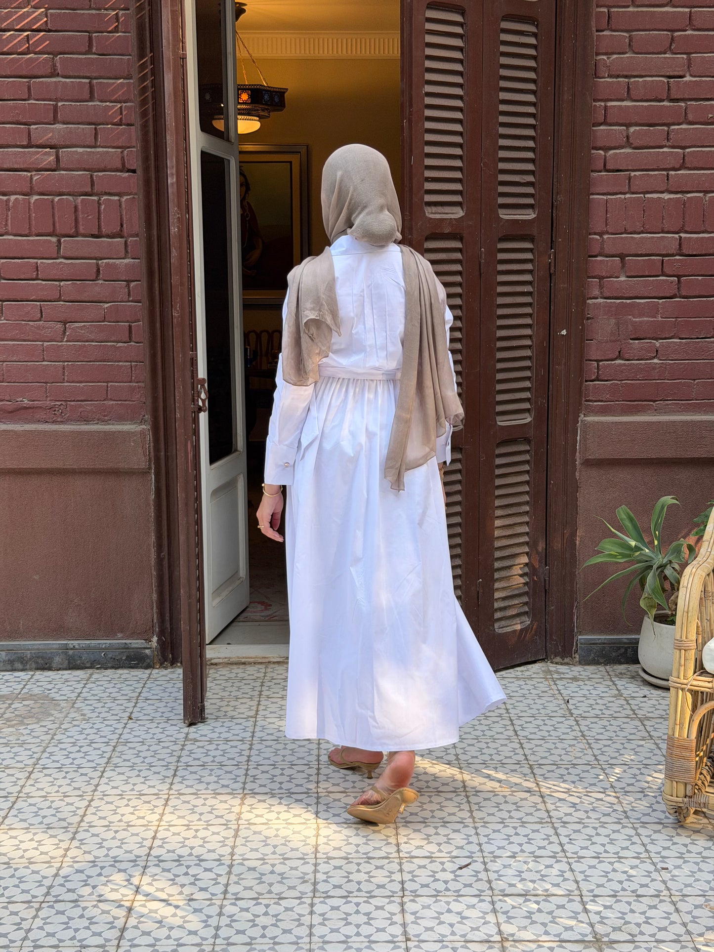 Beach White Shirt dress with belt long sleeves