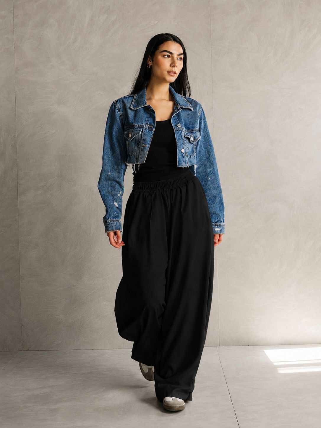 High neck Black linen set