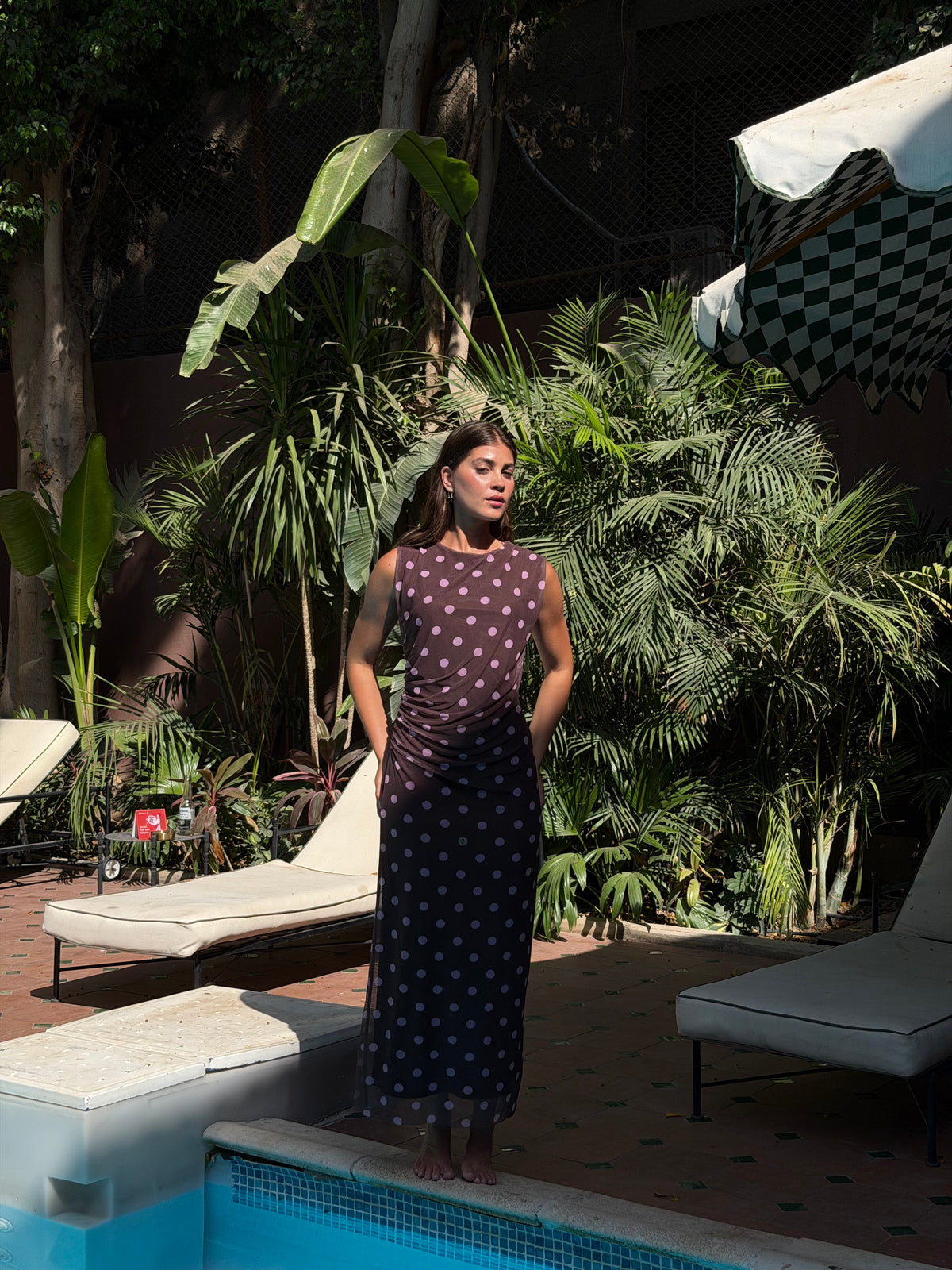 Polka dot dress in brown & pink