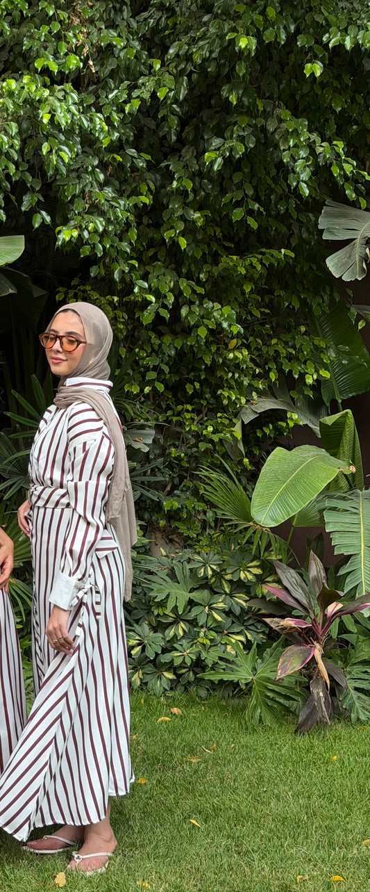 Striped shirt dress with belt  longsleeves in burgundy