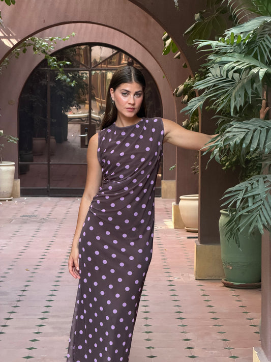 Polka dot dress in brown & pink