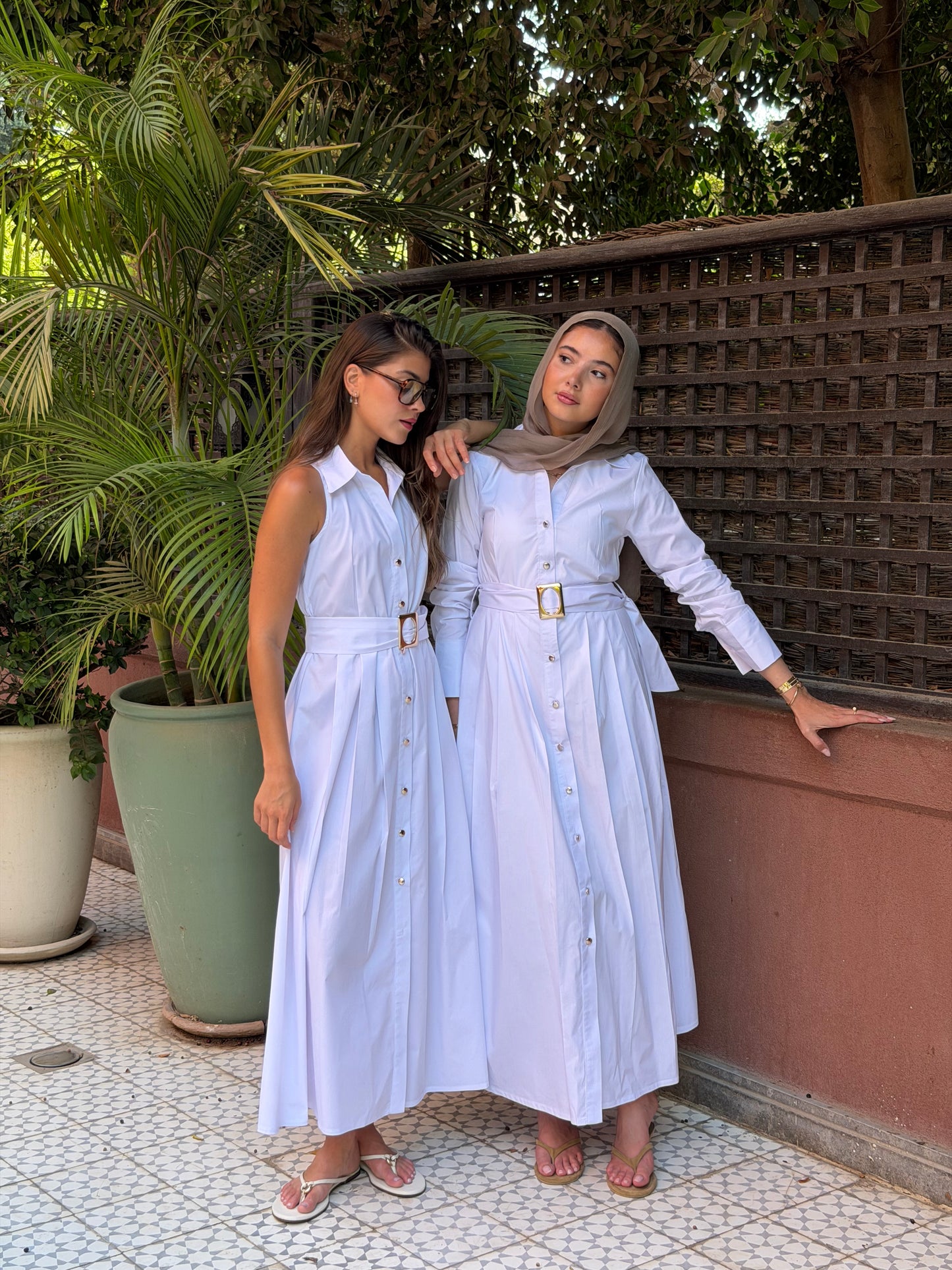 Beach White Shirt dress with belt long sleeves