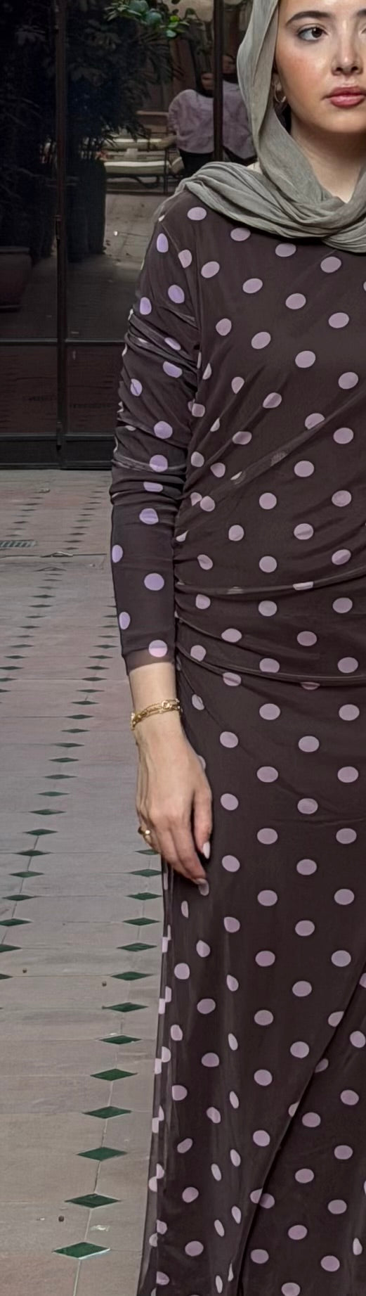 Polka dot dress in brown & pink