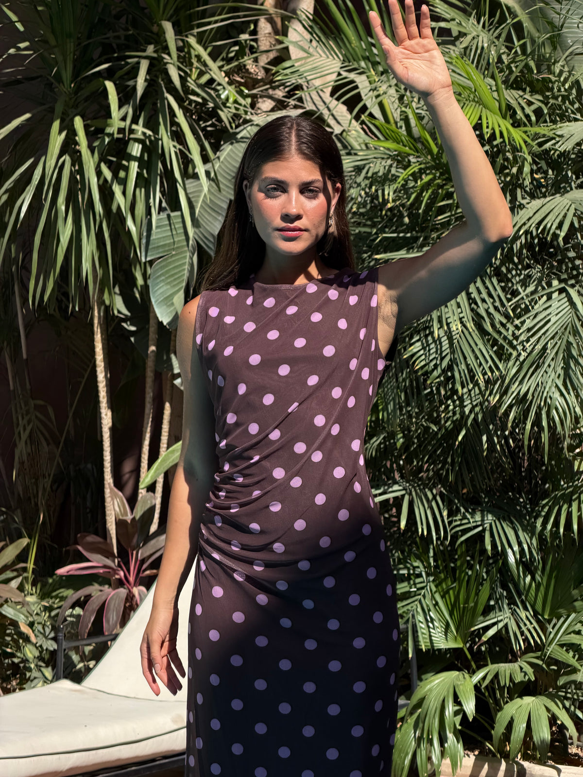 Polka dot dress in brown & pink