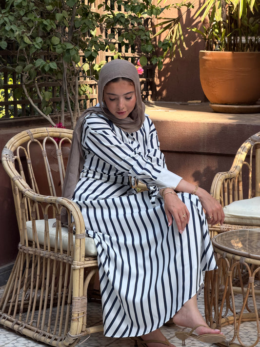 Striped shirt dress with belt longsleeves in navy