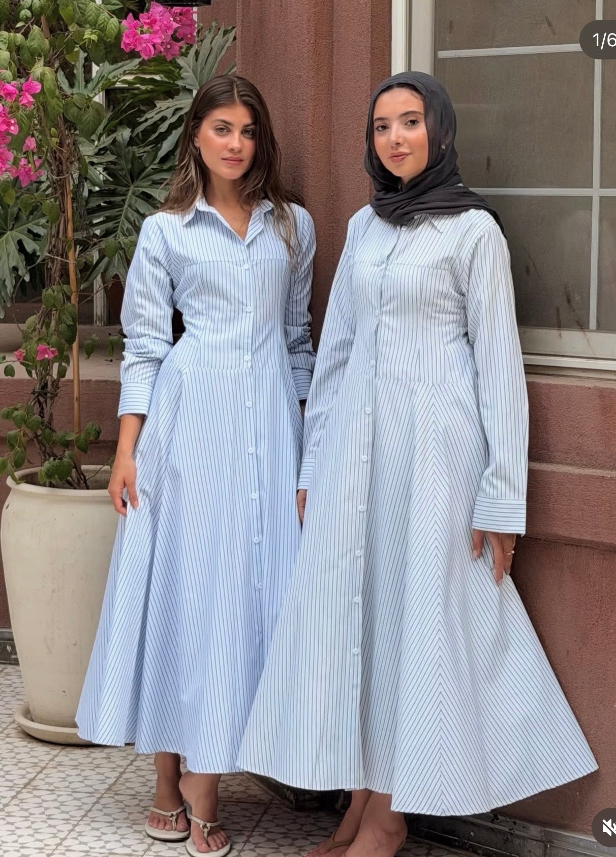 Striped Shirt Dress in sky blue