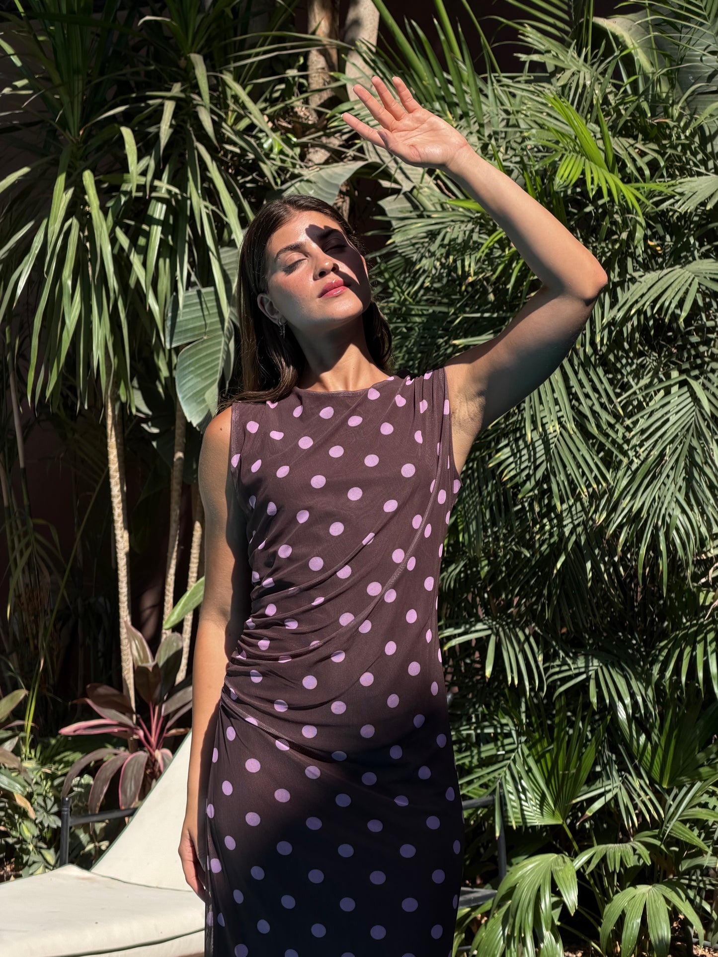 Polka dot dress in brown & pink