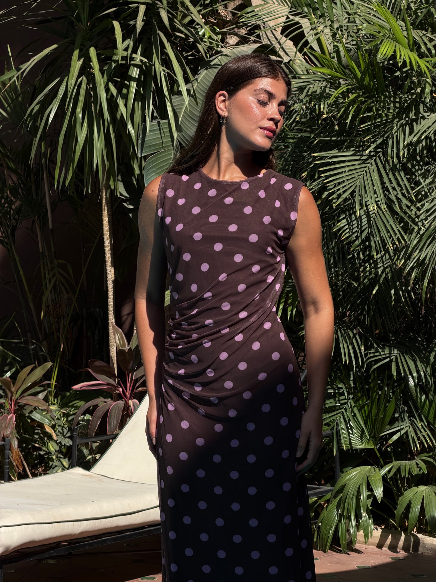 Polka dot dress in brown & pink