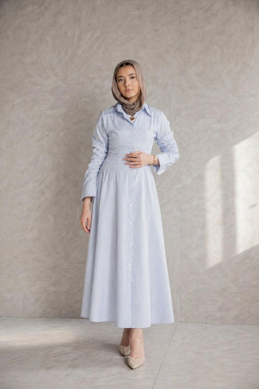 Striped Shirt Dress in sky blue