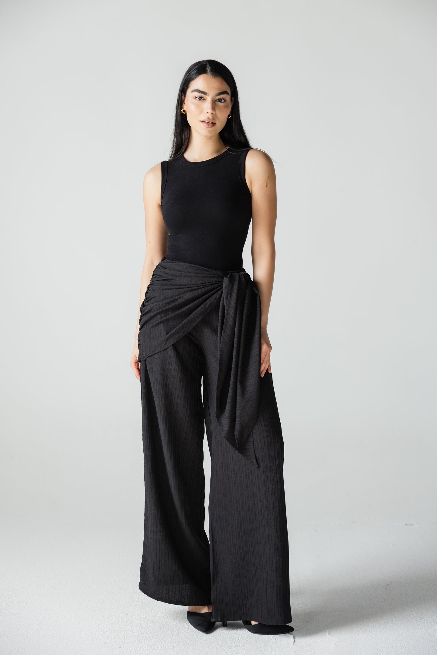 Black Wideleg pants with scarf