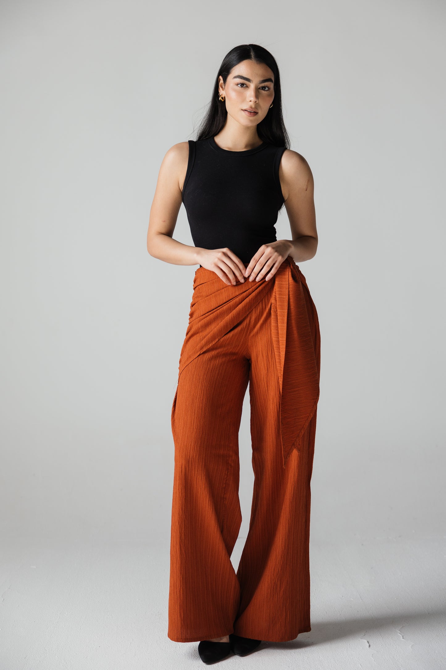 Orange Wideleg pants with scarf