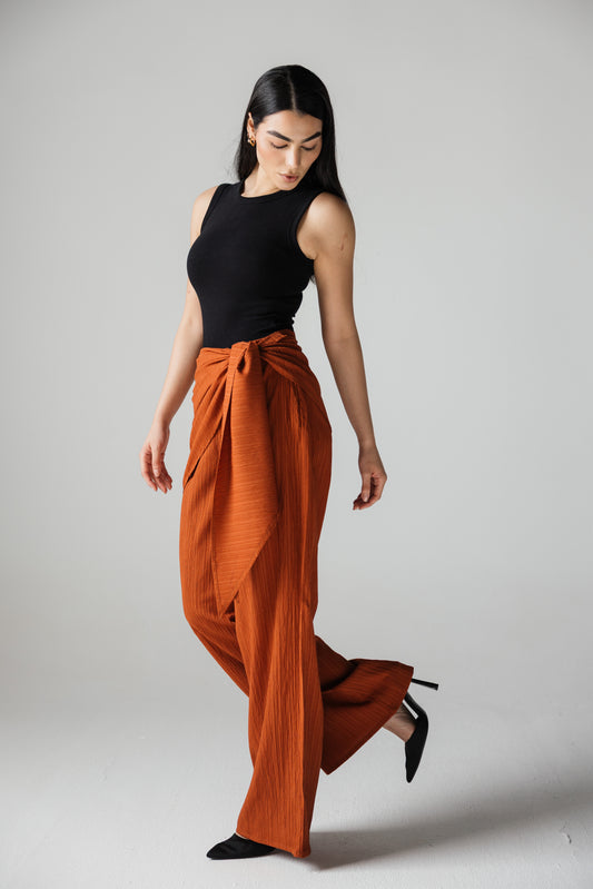 Wideleg pants with scarf in orange