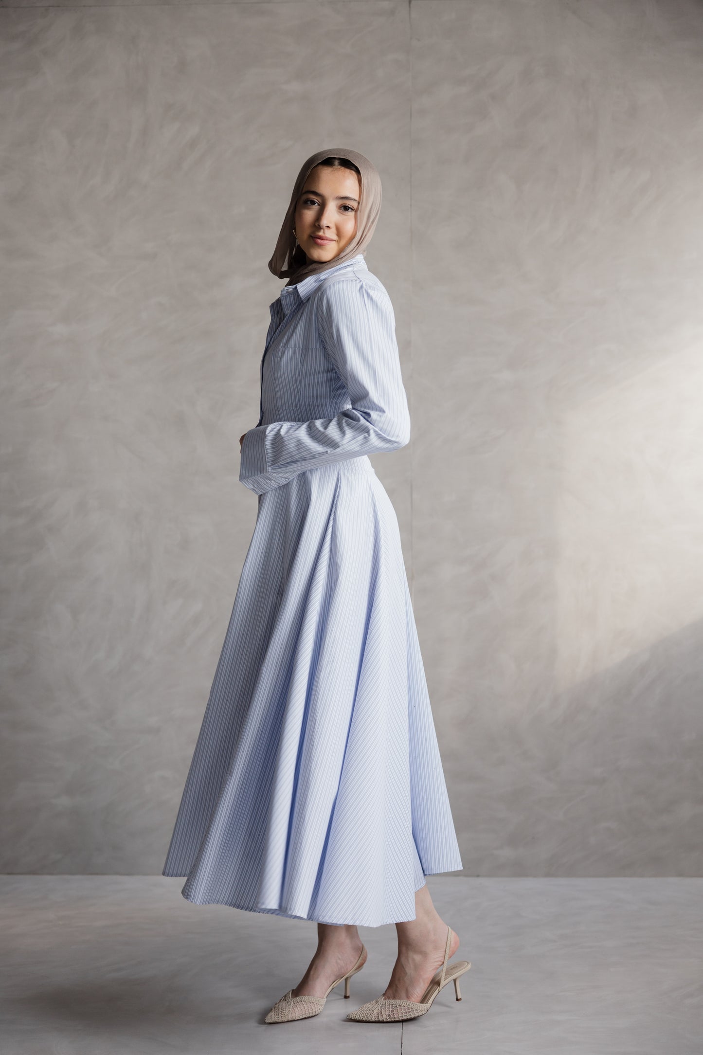 Sky Blue Striped Shirt Dress
 from MYLIA