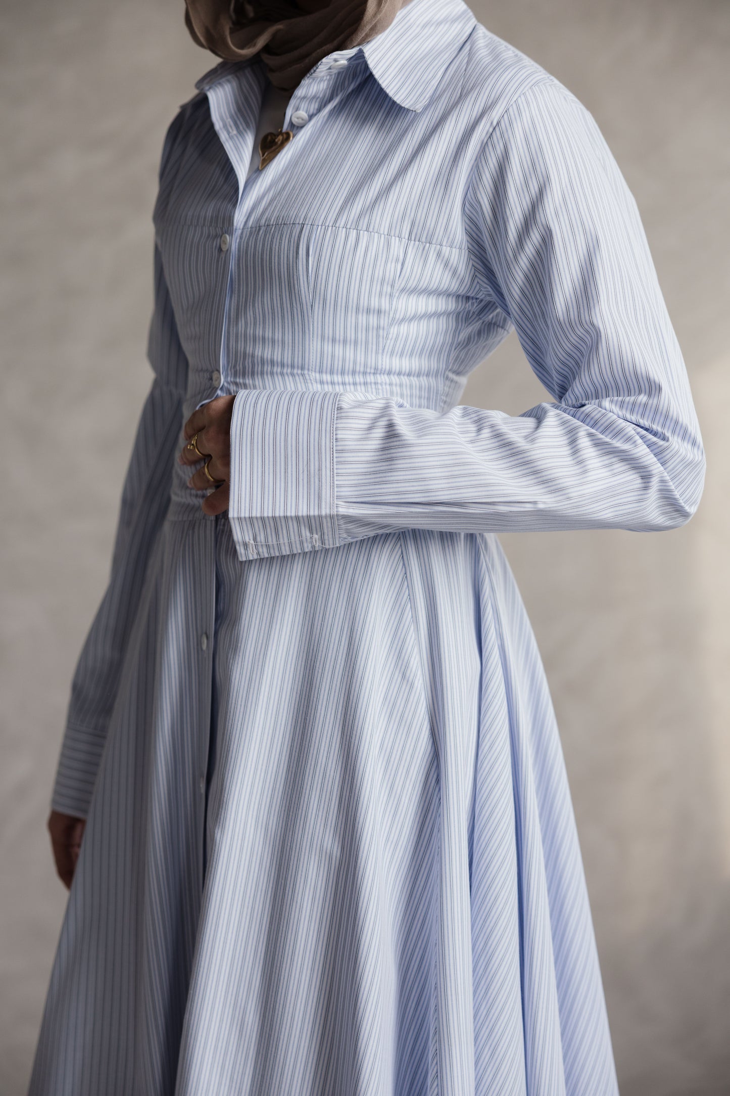 Sky Blue Striped Shirt Dress
 from MYLIA