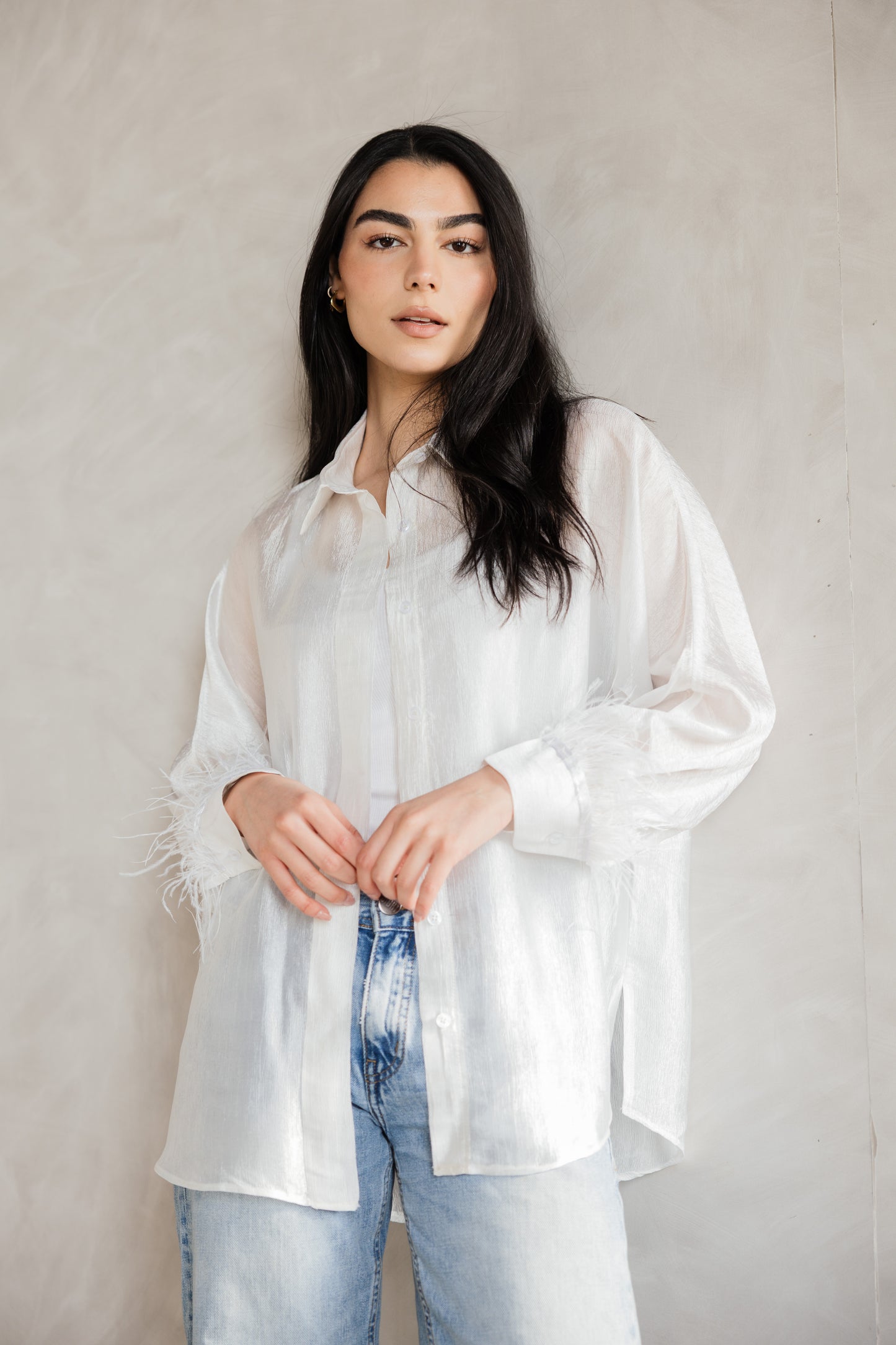 White feather blouse from MYLIA