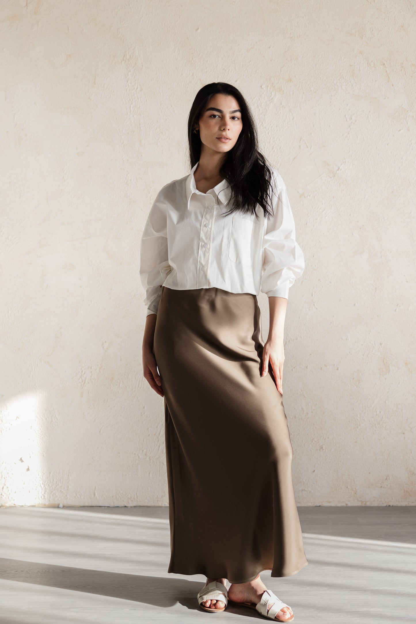 Brown satin skirt