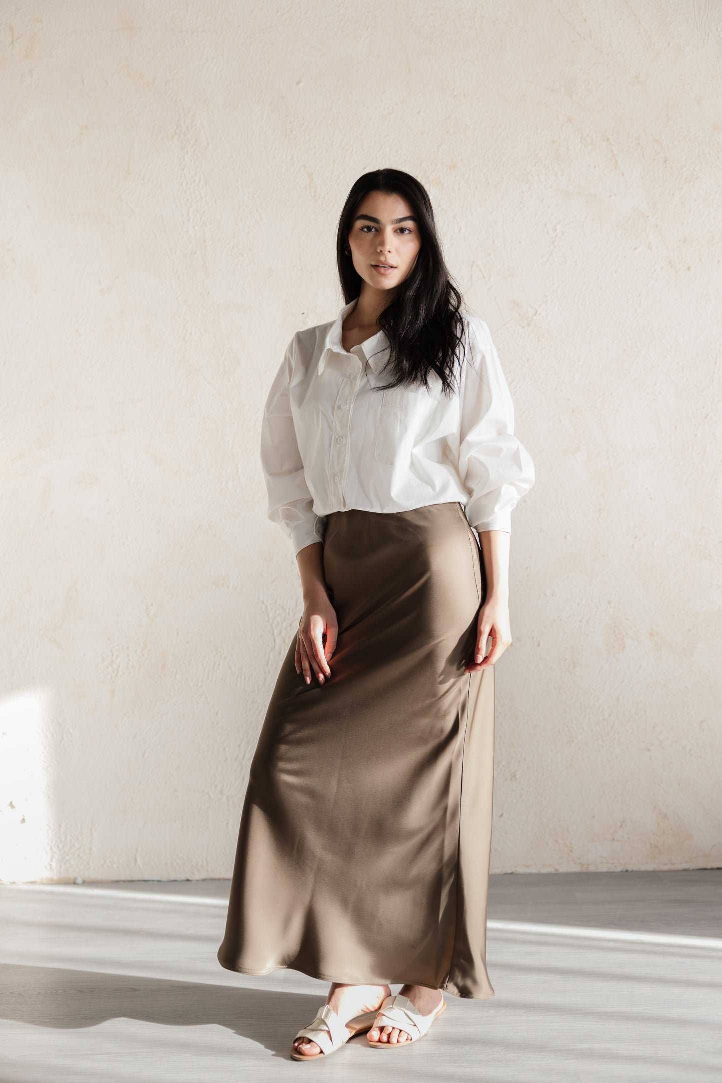 Brown satin skirt