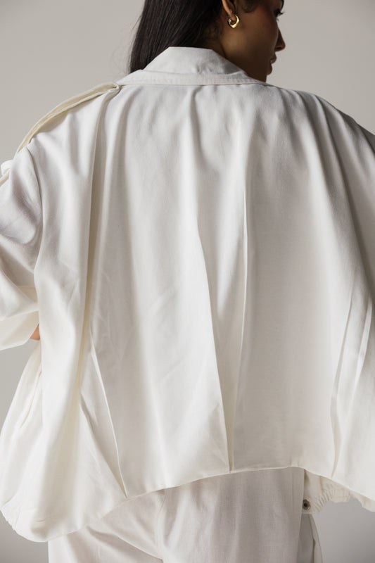 High neck off-white linen set