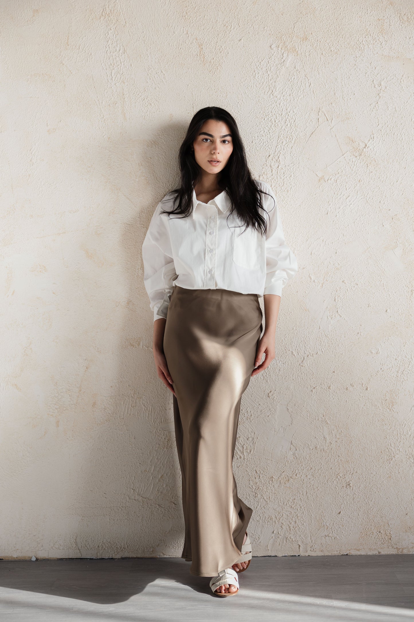 Brown satin skirt