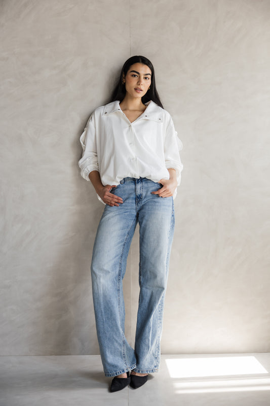 High neck jacket in white